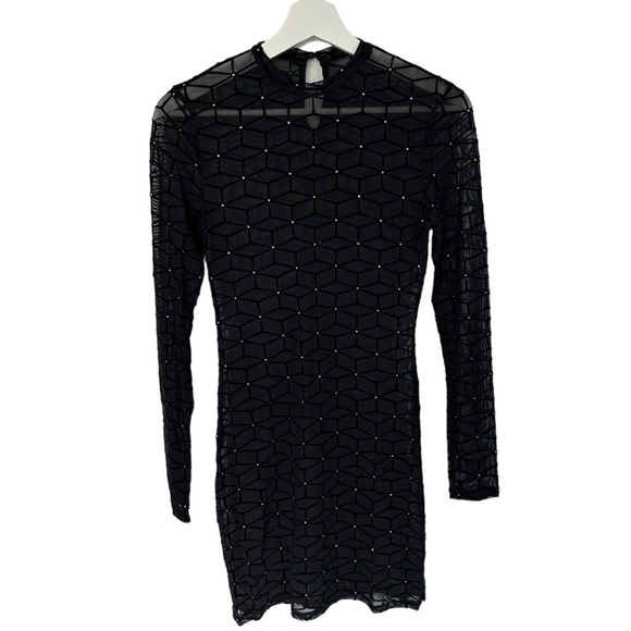 NWOT SHEIN SXY MOCK NECK GLITTER DOT GEO MESH DRESS SHEER BLACK SIZE SMALL - Picture 12 of 12
